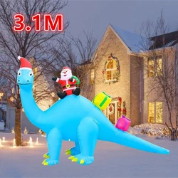3.1M Christmas inflatable Santa riding dinosaur, built-in LED, outdoor courtyard decoration props for Christmas parties