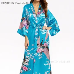 Plus Size XXXL Chinese Women Long Robe Print Flower Peacock Kimono Bath Gown Bride Bridesmaid Wedding Bathrobe Sexy Sleepwear