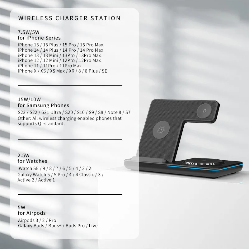 2024 Hot Selling Wireless Charger Magnetic 15W 3 IN 1 Fast Charging Station For iPhone 15/14/13 Foldable Wireless Charger Stand