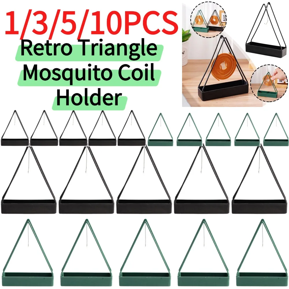 1/3/5/10PCS Retro Triangle Mosquito Coil Holder with Ash Catcher Tray Safe Fire-Resistant Incense Burner for Home Use