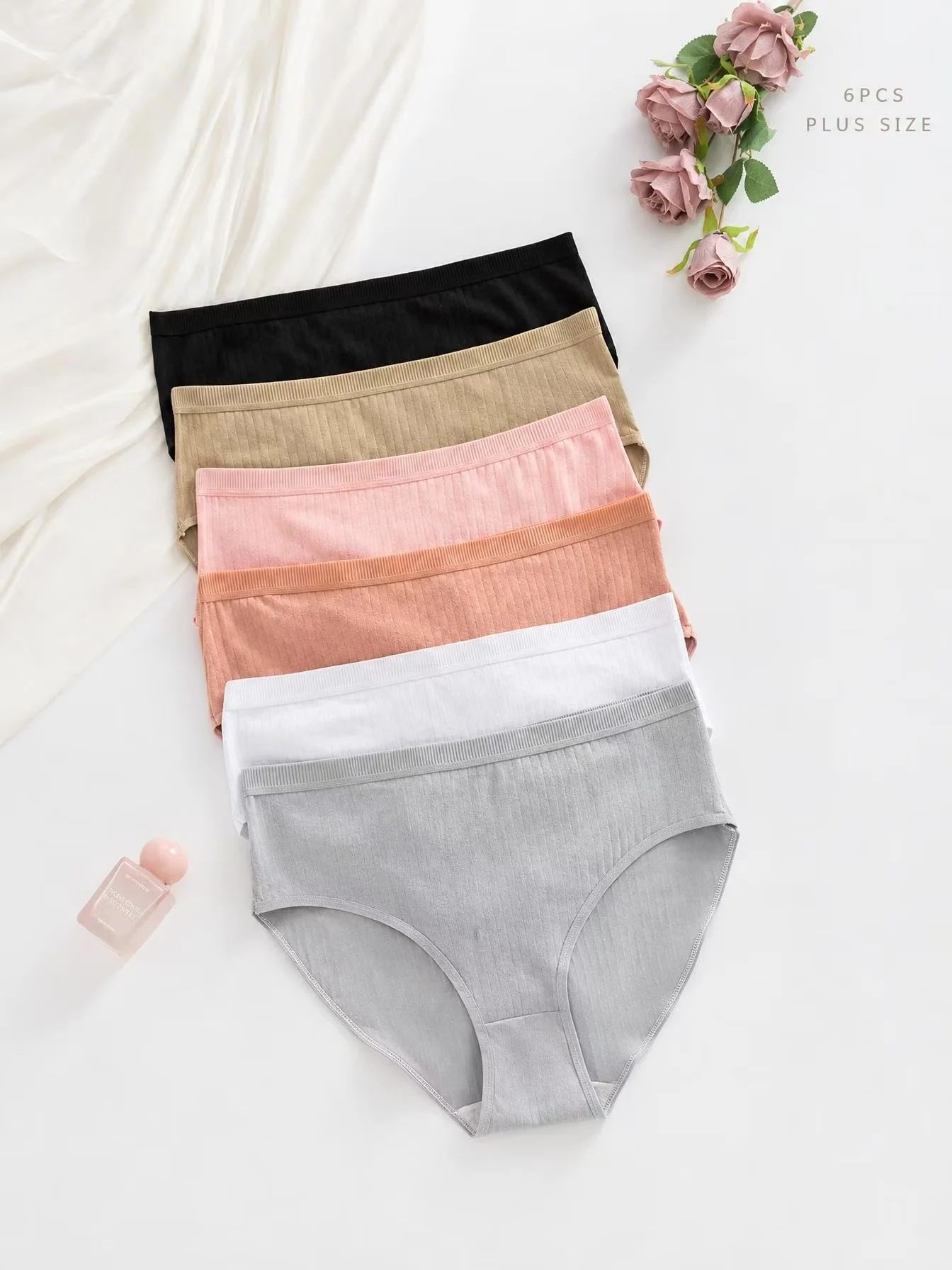 6 unidades de calzoncillos de algodón para mujer, de talla grande, de diseño sexy, de color liso, con forma de triángulo, de cintura alta, sin costuras y cómodos, ropa interior femenina.