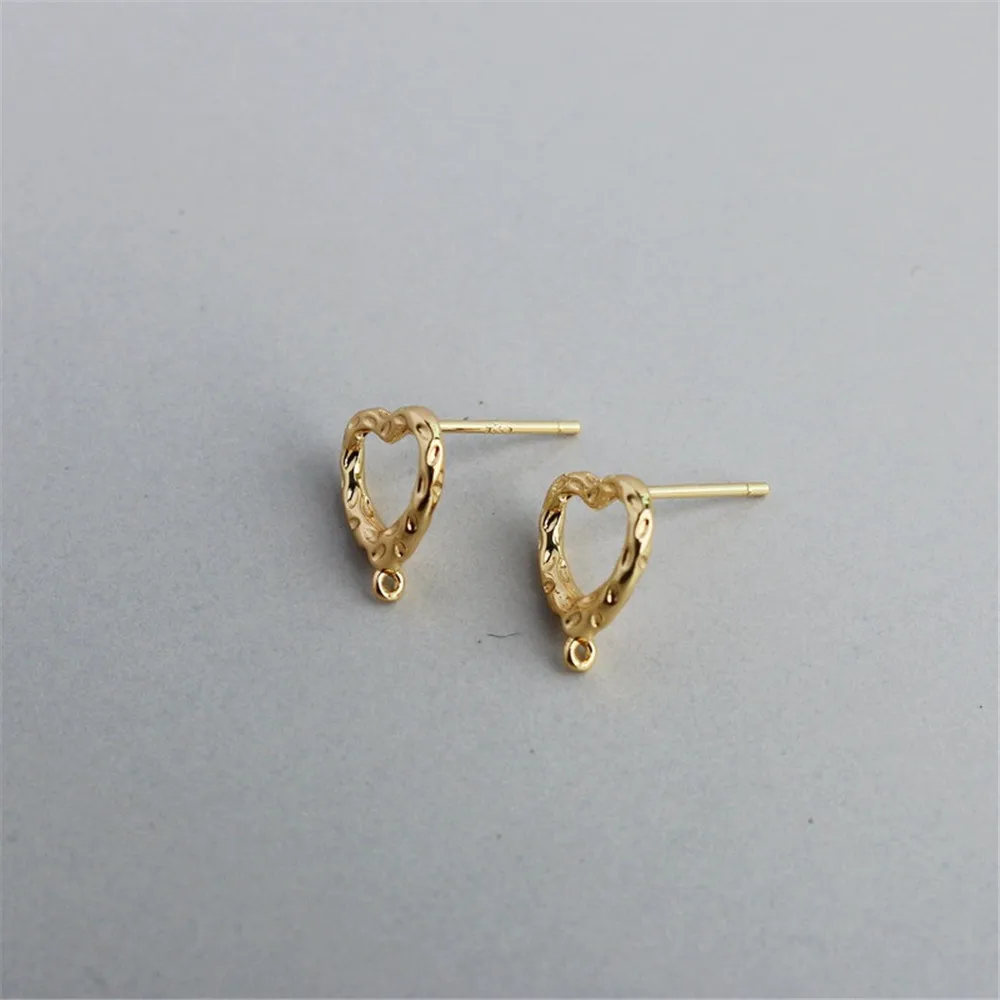 925 Sterling Silver Stud Earrings with Ring, 14K Gold-wrapped, Handmade Jewelry, DIY, Love, 10mm