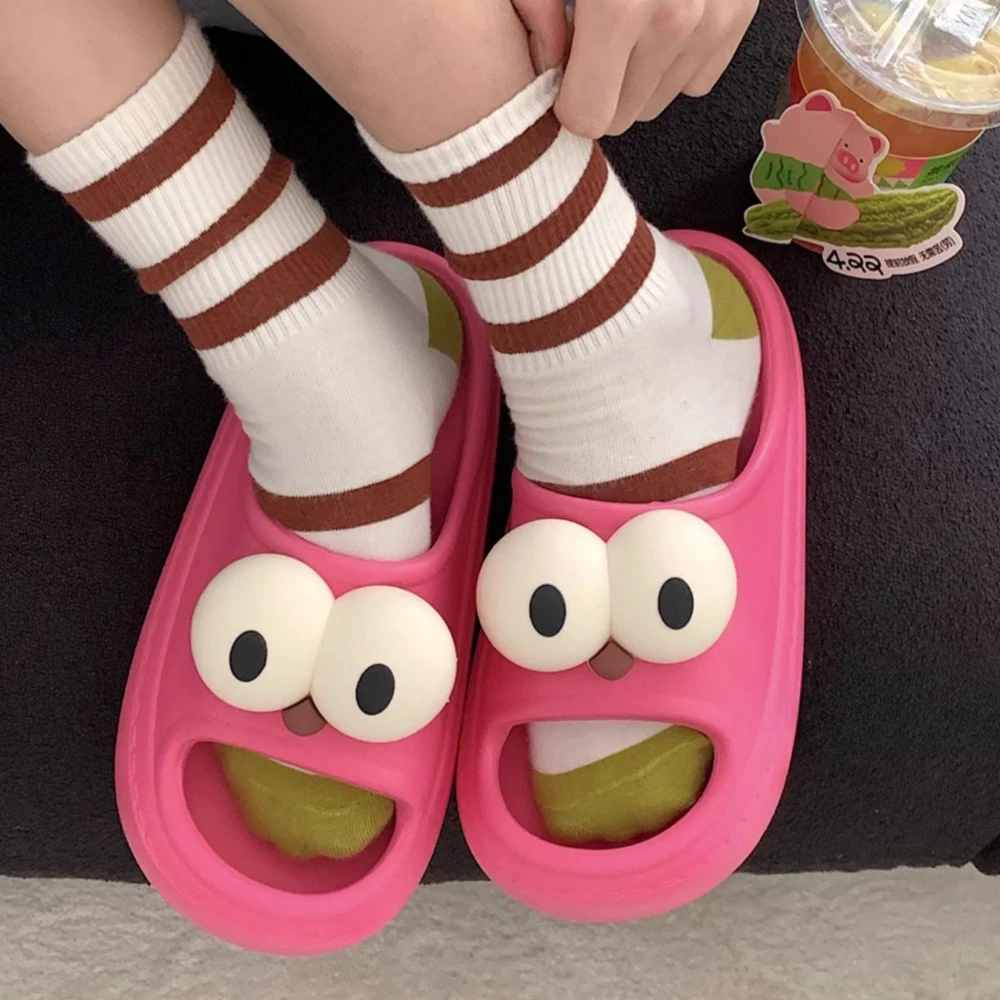 Women Big Eyes Decor EVA Slippers Summer Soft Comfy Platform Beach Slides Non-slip Home Bathroom Men Cute Shoes