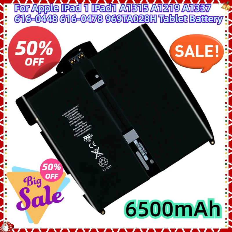 For Apple IPad 1 IPad1 A1315 A1219 A1337 616-0448 616-0478 969TA028H Tablet Battery 6500mAh