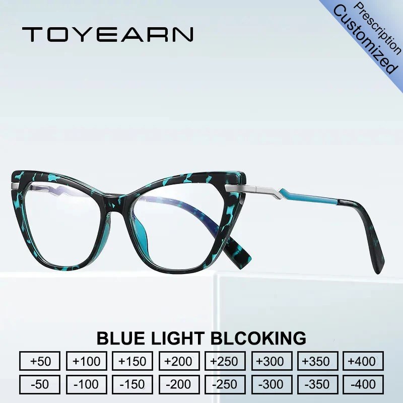 

TOYEARN Customized Prescription Fashion Cat Eye Reading Glasses Women Myopia Blue Light Blocking Optical Eyeglasses Frame