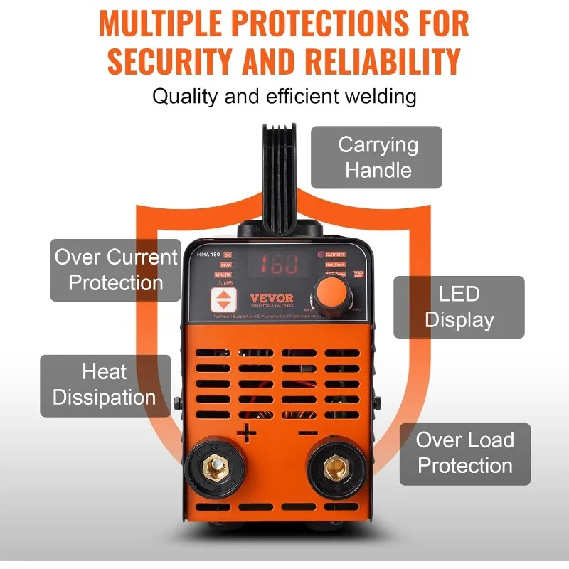 ماكينة لحام عصا VEVOR، 160 أمبير 2 في 1 ARC/Lift Tig ماكينة لحام 110/220 فولت مع قوة قوس البداية الساخنة المضادة للالتصاق