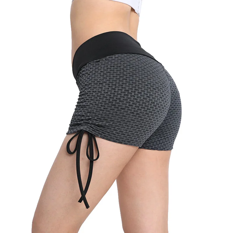 Honeycomb Drawstring Yoga Pants Peach Buttocks, High Waist Jacquard Sports Shorts, Buttocks Lifting Fitness Pants for Women