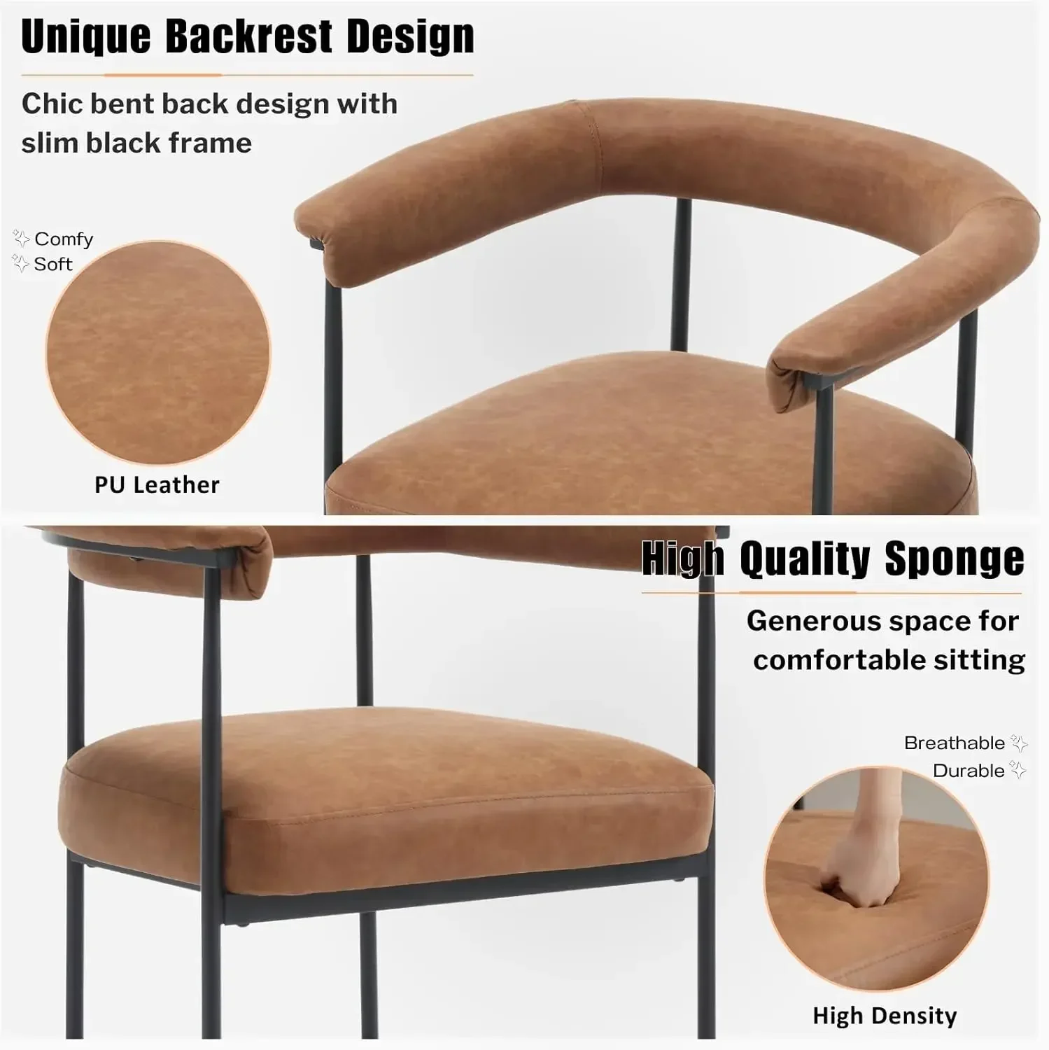 [Limited Time Offer, Clearance!]Modern Faux Leather Bar Stools Set of 2, 26 Inches Counter Stools with Back PU Upholstered Barre