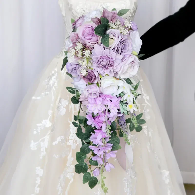 for European Wedding Bride Water Drop Bouquet Simulated Flower Wedding Photo Prop Scene Arrangement Export