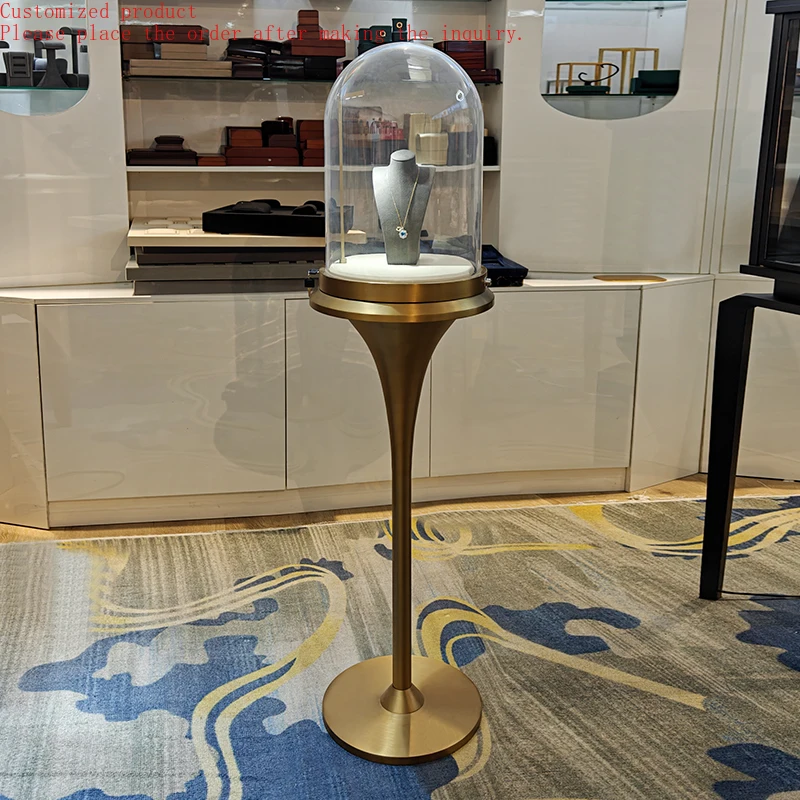 

Custom.Luxury Metal Round Jewelry showcase Display Table Top Retail Store Showroom Jewelry Watch Glass Display Cabinet with Led