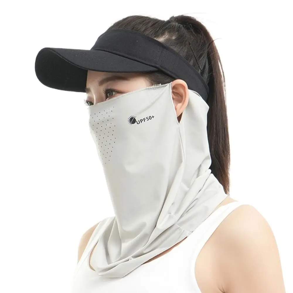 

Soft Letter Summer Ice Silk Face Mask Breathable Sun Protection Sunscreen Face Veil Anti-UV Simple Neckline Face Cover Hiking