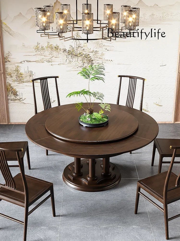 Rotating Retractable Dining Table All Solid Wood Household Simple and Light Luxury Nordic Foldable round Dining Table