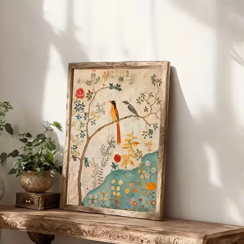 

Persian Art Posters with Bird Flowers Retro Bohemian Canvas Living Room Bedroom Bathroom, Office, Corridor Kitchen Decoration