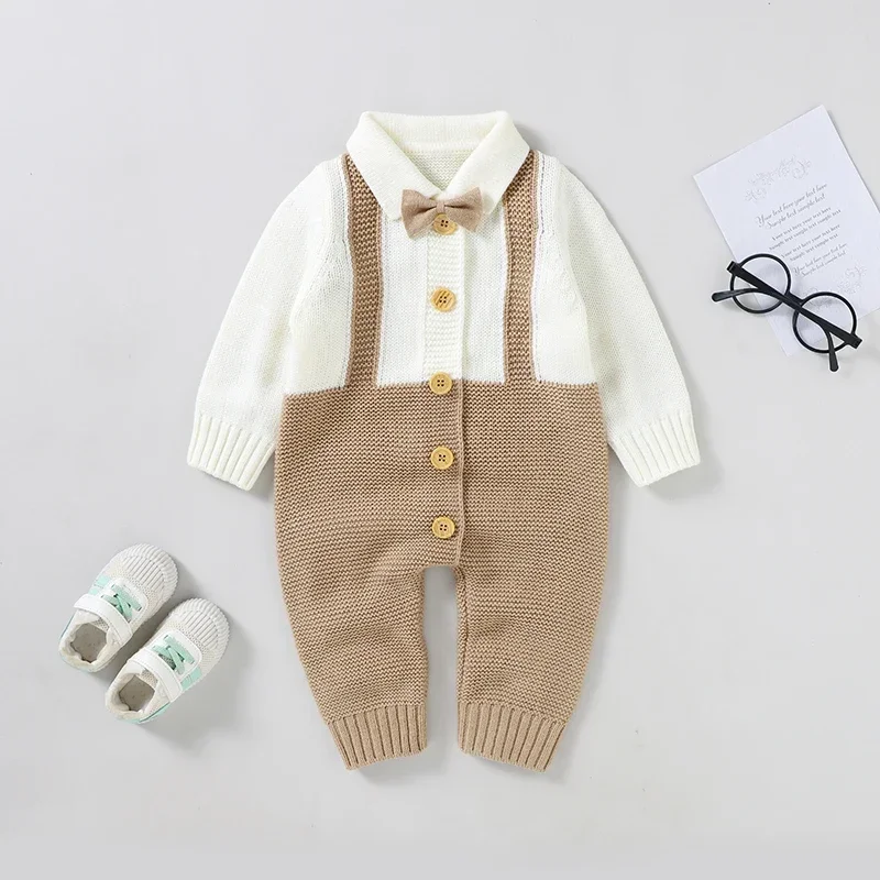 One Piece Toddler Outfits Baby Boys pagliaccetti Fashion Turtle Neck manica lunga lavorato a maglia neonato Gentlemen tute salopette corta