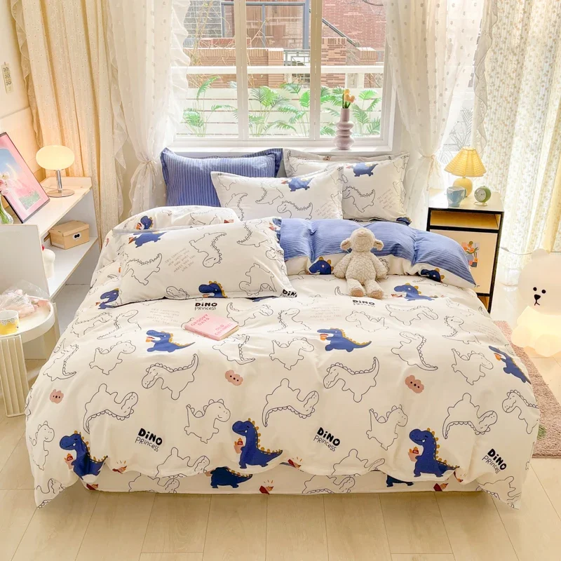 

Dinosaur Duvet Cover Set 100% Cotton Blue White Bedding for Kids Boys Girls Teens Bed Cartoon Dinosaurs Dragon Comforter Covers