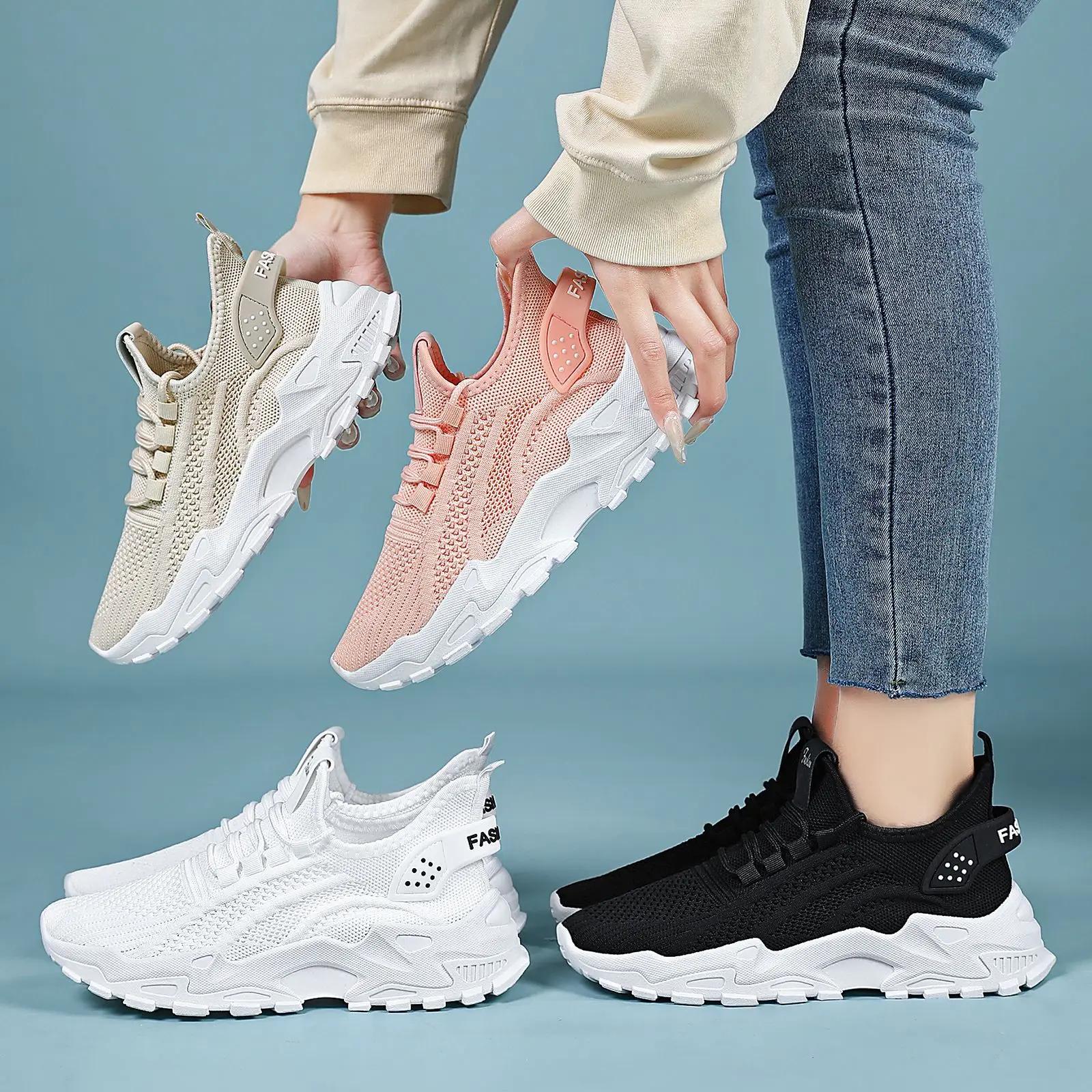 Frühlings-Bestseller Damen-Laufschuhe Atmungsaktives Mesh Retro Dicke Sohle Koreanischer Stil Forrest Gump Alltags-Sportschuhe
