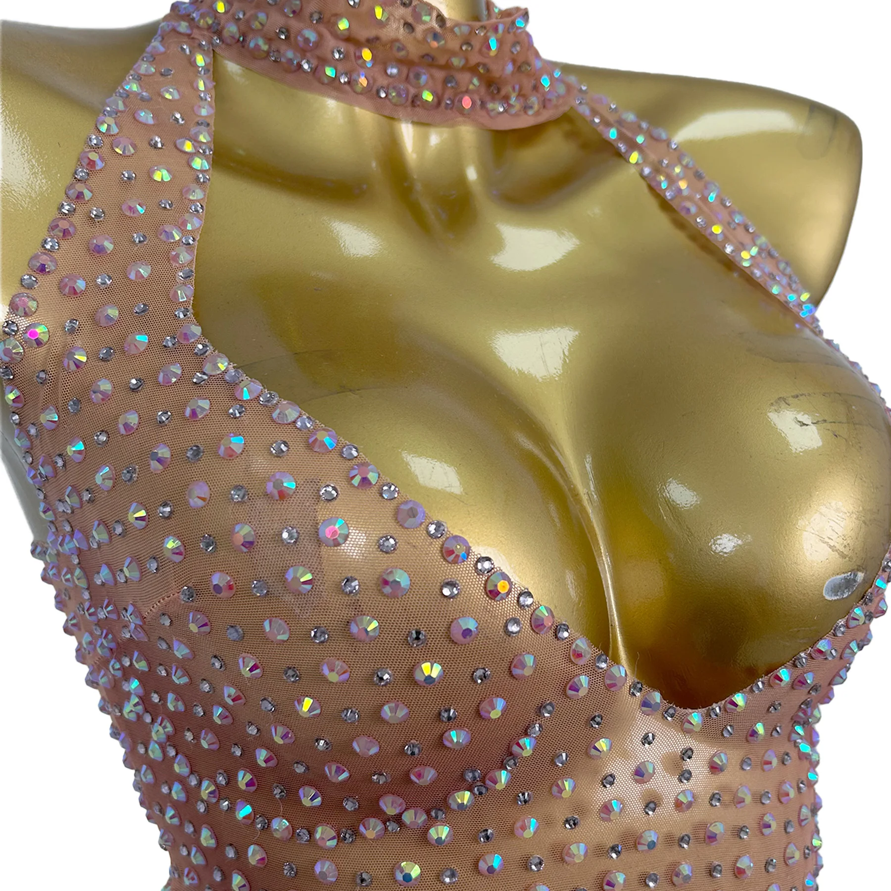 فستان حفلات نسائي فاخر من Guodongqun مثير بشبكة شفافة مجوفة ملونة من حجر الراين فستان غير منتظم لحفلات أعياد الميلاد وحفلات الكوكتيل #5