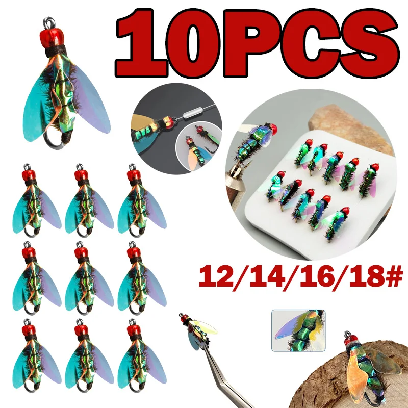 

10PCS Bionic Fly Lure Bait Fly Hook Winged Insect Bait White Strips Realistic Bottle Flying Sea Bass Predatorium Freshwater Bait