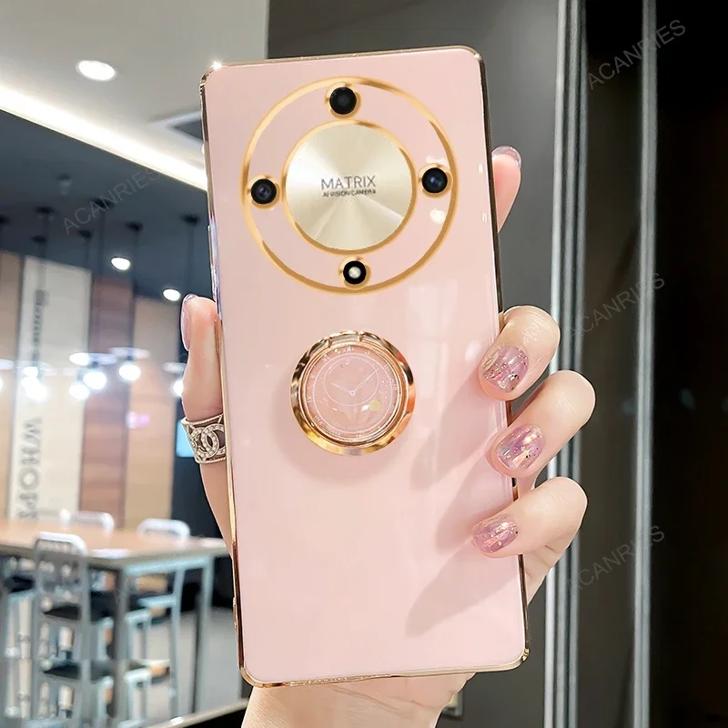 Magic6 Magic5 6lite 5lite Luxury Plating Ring Holder Stand Case For Huawei Honor Magic 6 5 Lite Pro 5g X9a X9b Silicone Cover