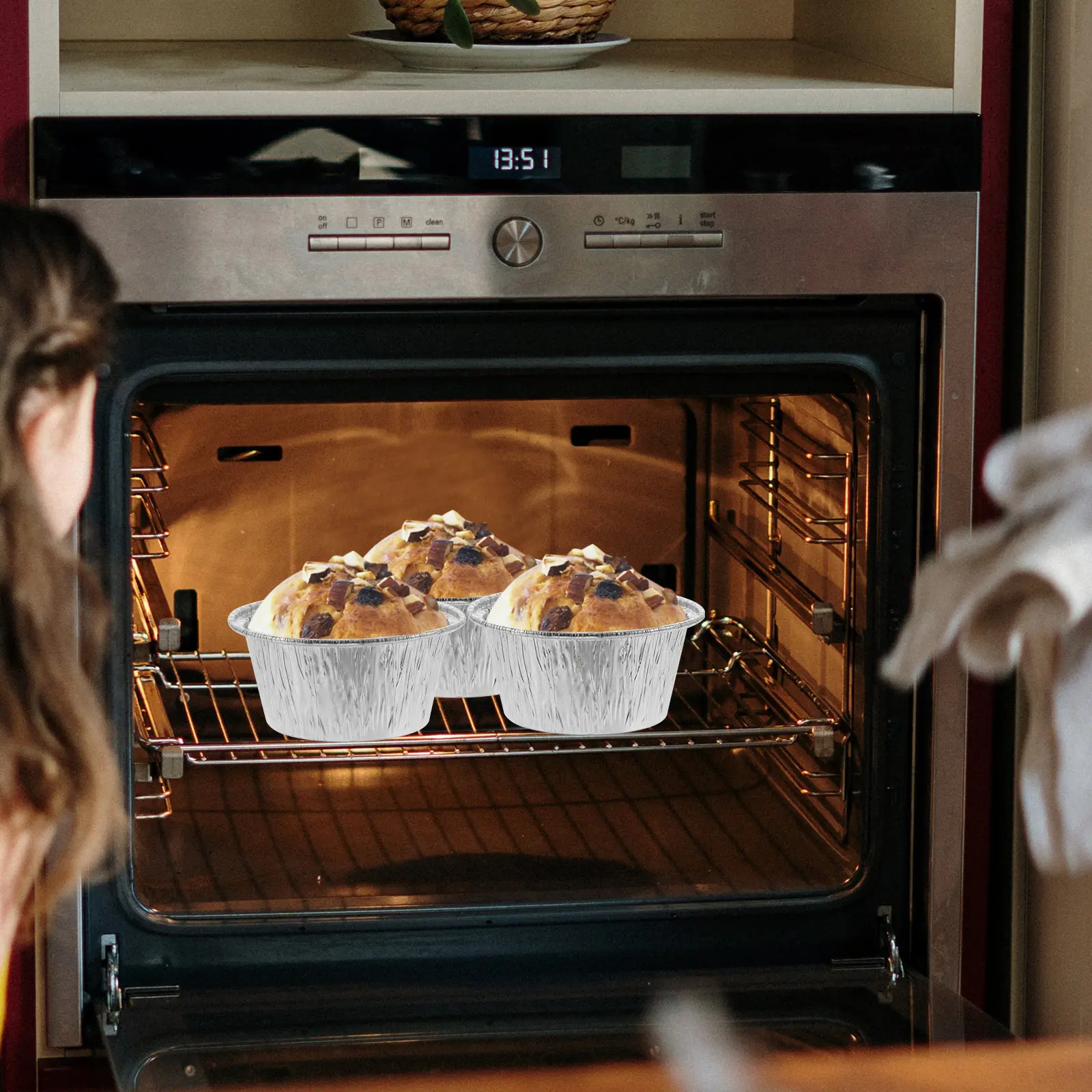 100 unidades de moldes de papel aluminio para pudín, moldes para hornear, revestimientos desechables conductores de calor para cupcakes, para la elaboración de postres festivos