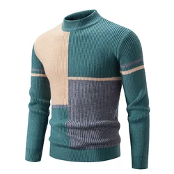 New Autumn-winter Men's Fashion Collage Color Sheep Wool Sweater Sweater Comfortable High Neck Long Sleeve Pullover