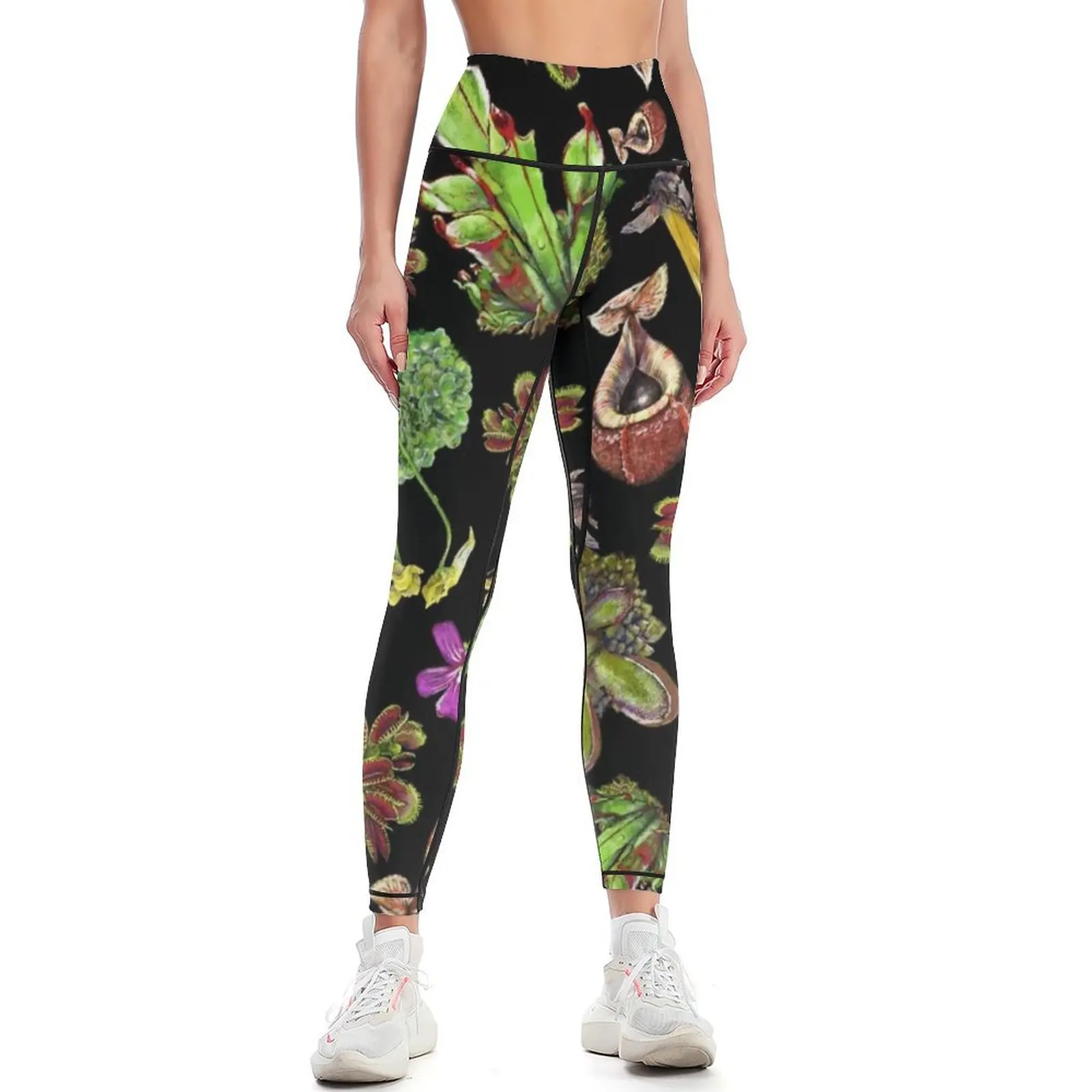 

Carnivorous plants black background Leggings for fitness Women's tights sports woman gym sport pants Womens Leggings