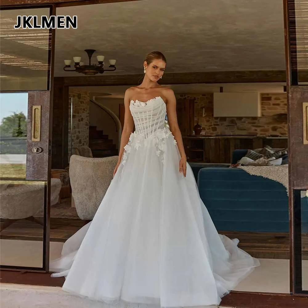 Customized 3D Flower Tulle Strapless Sweetheart Wedding Dress Ball Gown Wedding Gown Bridal Dress Vestido De Novia
