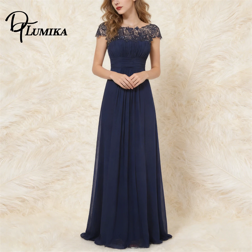 

Long Chiffon Maxi Gown for Women Cap Sleeves Bridesmaid Dresses Wedding Guest Party Gown Mother of the Bride Customized Size