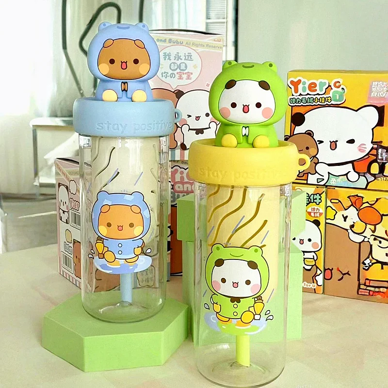 

650ML Bubu Water Cup Cartoon Panda Design Student Drinking Straw Cup Portable Hot Water Bottle for School