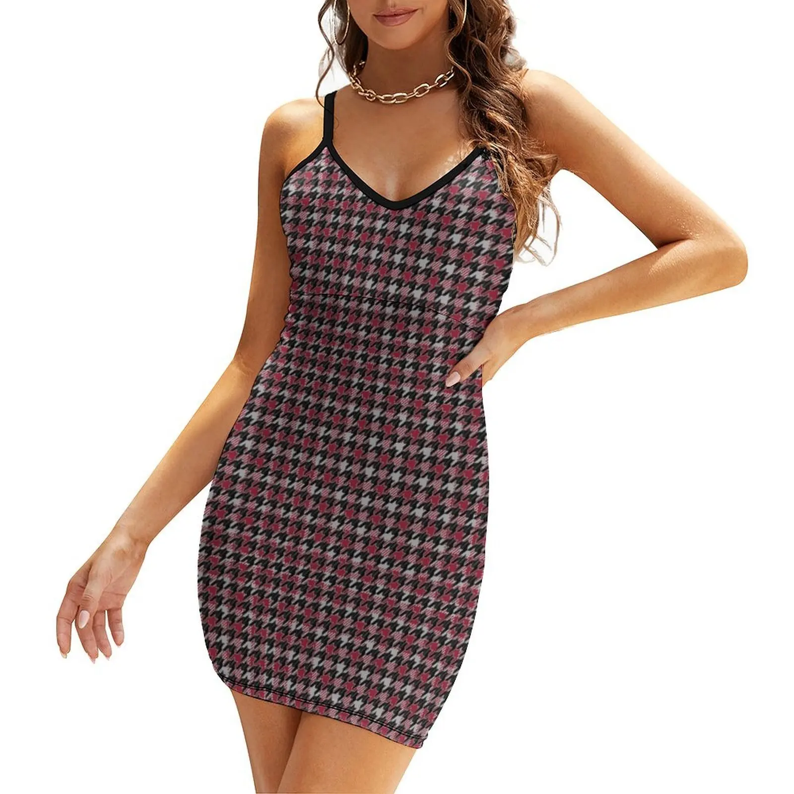 

Crimson Plaid Houndstooth Gameday Dress Sling Dress elegant guest wedding dress Cocktail of dresses
