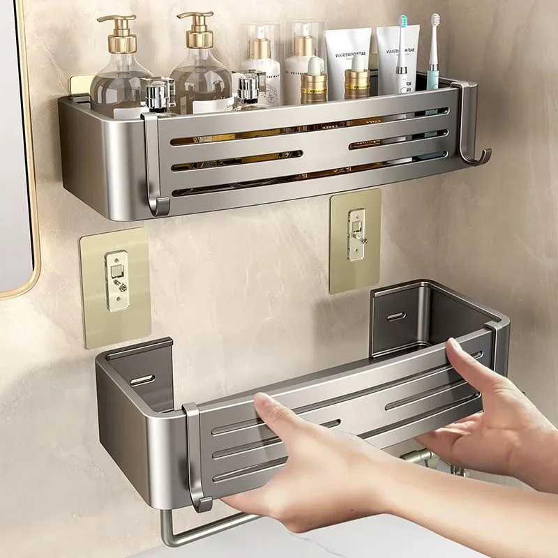 Punch-Free Bathroom Shelf Wall Mounted Shampoo Makeup Storage Holder Kitchen Toilet Square Self Adhesive No Drill Shower Shelves