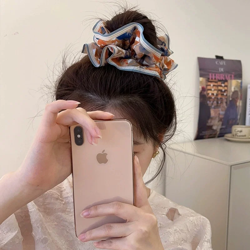 المرأة منتصف الصيف مونيه الأزهار Scrunchie المرأة مزاجه الحلو الشعر حزمة عالية تمتد شريط مطاطي موضة زهرة عقال