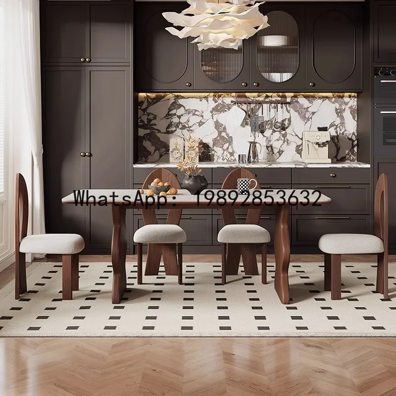 

z6 French cream solid wood dining table slate ash black walnut antique furniture