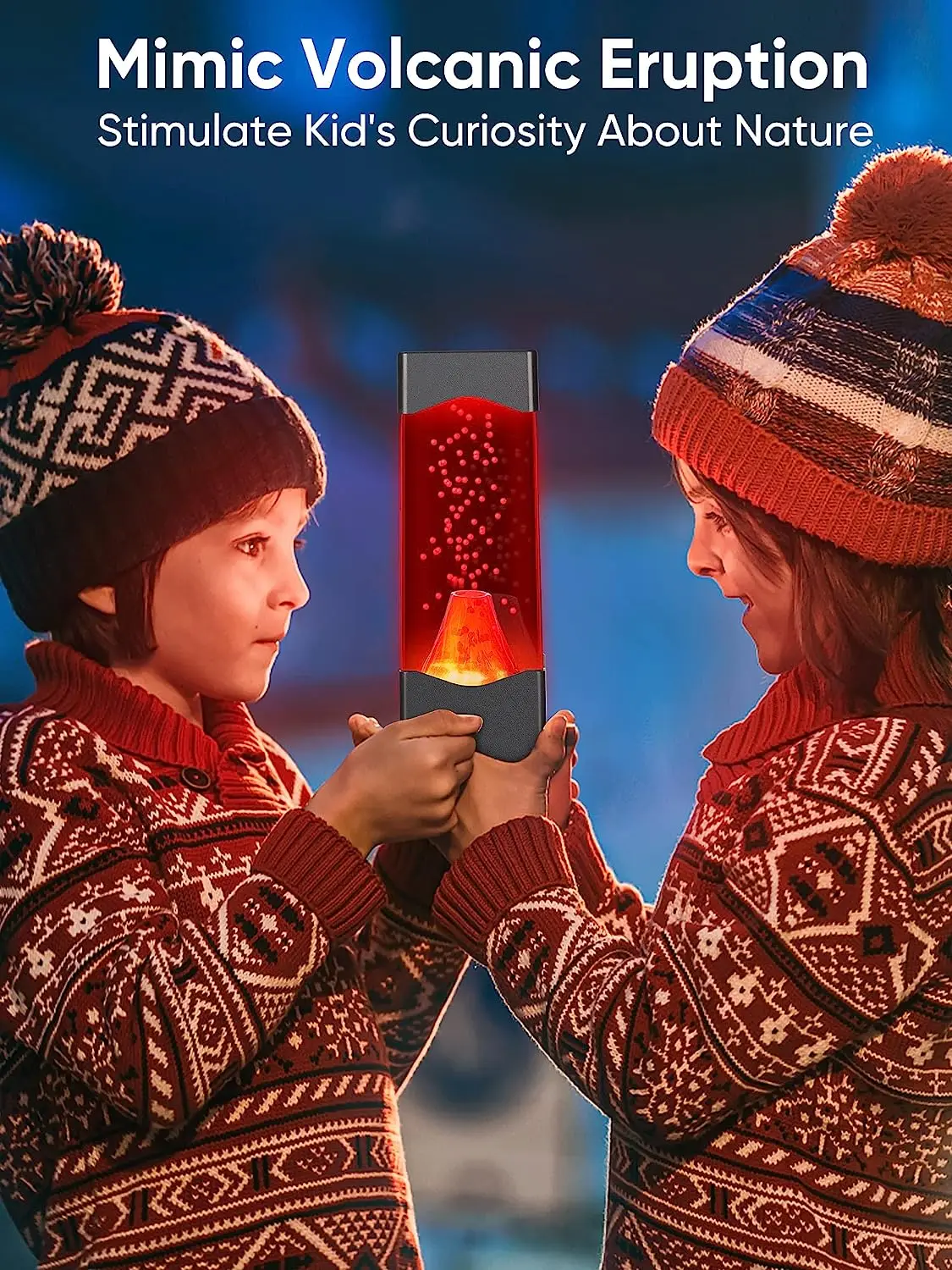 USB Powered Volcano Lava Lamp for Adults - Mood Night Light for Room, Office, and Desktop, Novelty Gift for Kids