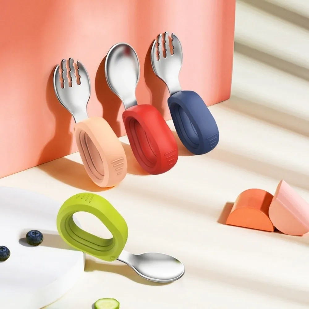 

Silicone Handle Baby Silicone Spoon Set Anti-slip BPA Free Auxiliary Food Forks Anti-Choke Design Easy Grip