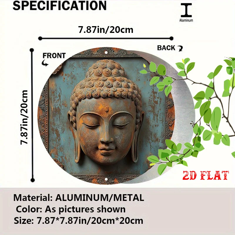 2D Flat, 2D Flat 1pc Spiritual Harmony Round Sign,  Face Round Wall Decor Serene Face Rustic Metal Wall Art, Ancient Wisdom 7.8X