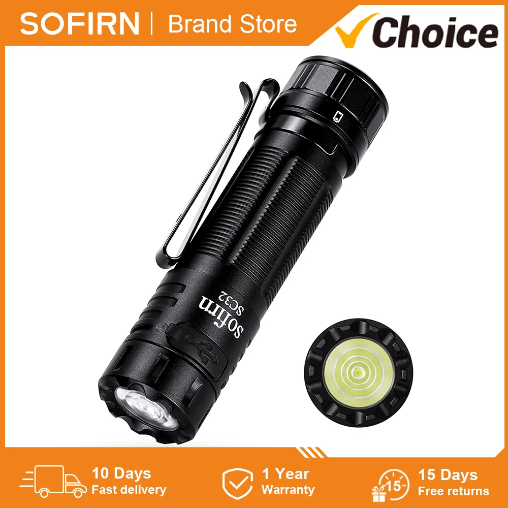 Sofirn-linterna LED portátil SC32 2000lm 18650 EDC SST40, luz IPX8 recargable con interruptor trasero electrónico