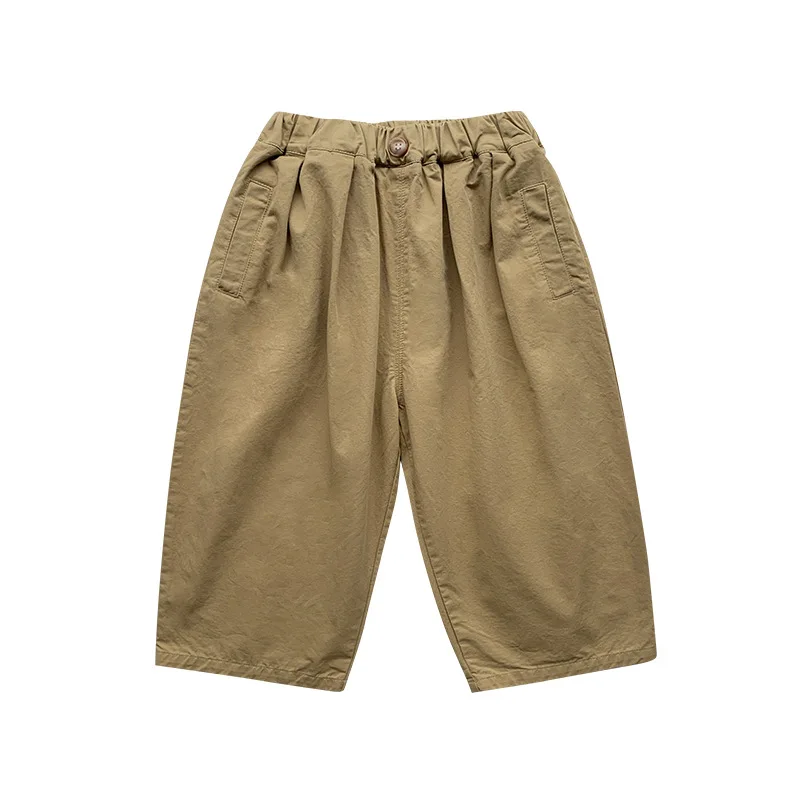 Boys spring Fall solid color straight trousers Children loose all-match cotton casual pants