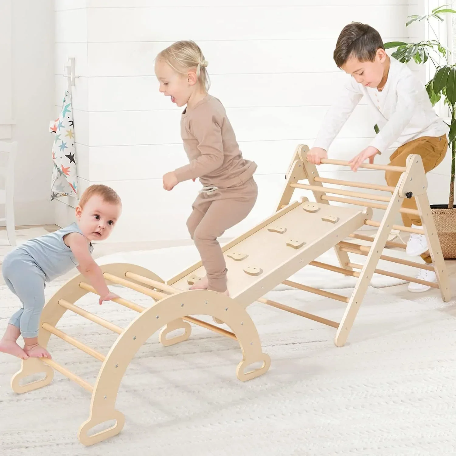 Hot Sale Classic Montessori Climbing Frame Kids' Wooden Indoor Ladder Wall Gym Set Lacquer Technique Children's Climbing