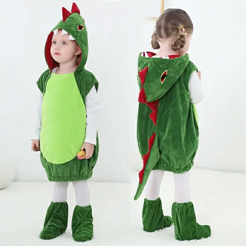 Kinderen Groene Dinosaurus Kostuum Leuke Vest Hoodie voor Jongen Meisjes met Voet Covers Kinderen Halloween Purim Party Show Kleding