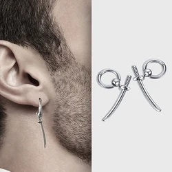 Trendy men retro Samurai earrings Boy cross sword stainless steel niche Ear studs personality hip-hop Ear jewelry For boyfriend