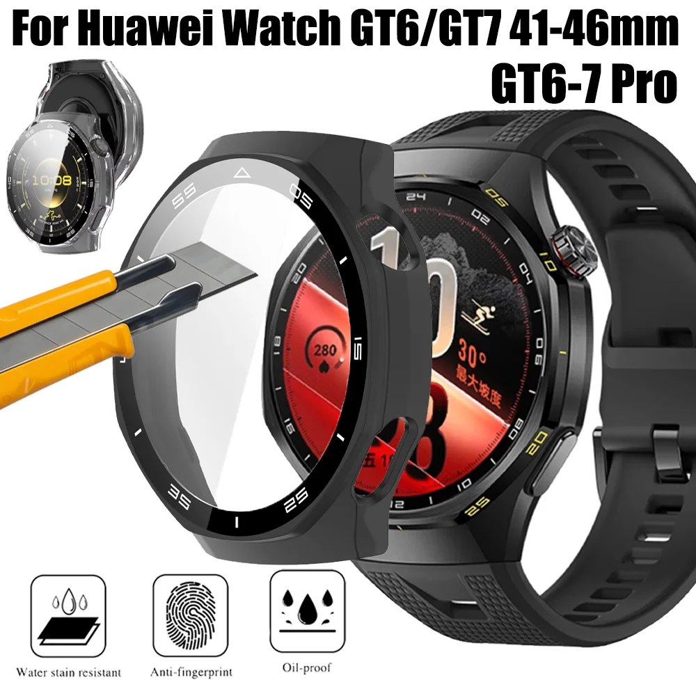 PC Case For Huawei Watch GT6/GT7 41-46mm Anti-Fall Tempered Glass 360 Full Coverage Shell For Huawei Watch GT6-7 Pro 46mm Cover
