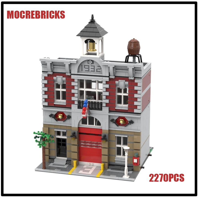 

Creative Street View Architecture Modular Fire Brigade Station MOC Building Blocks Technology Assembly Bricks Model DIY Toys