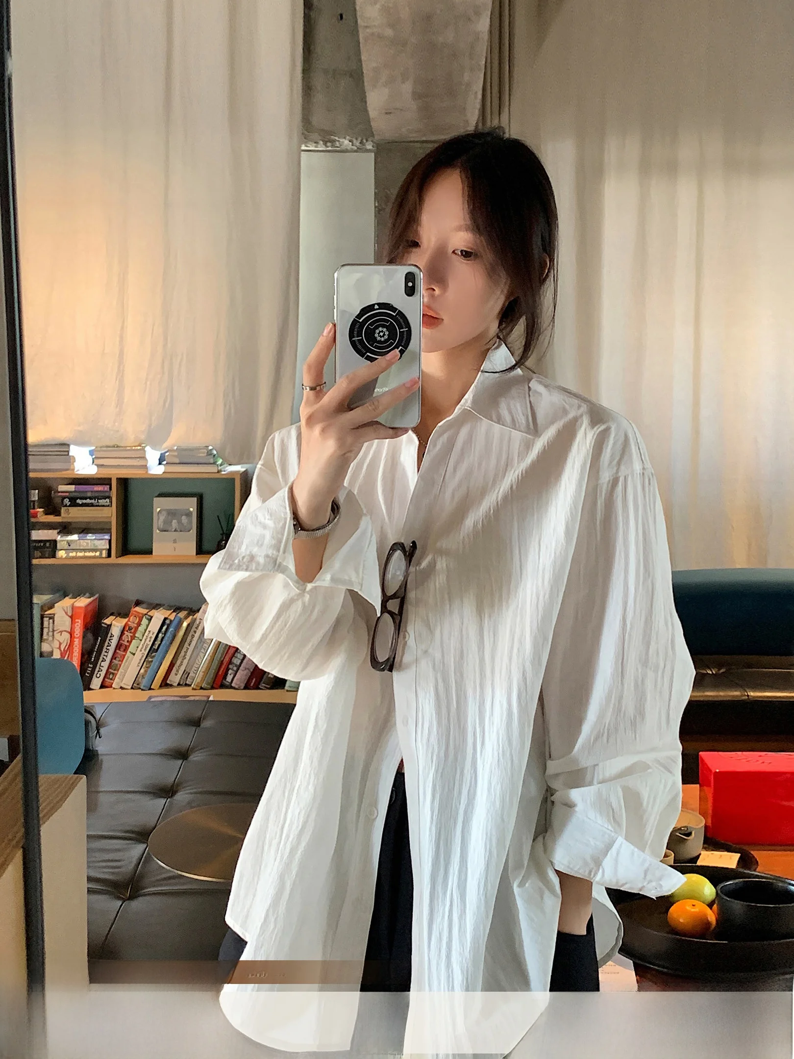 

VS What Spring Summer Pure Color Casual Thin Long Sve Women's irt Jaet Physical Sun Protection Loose Fit Cotton Blend