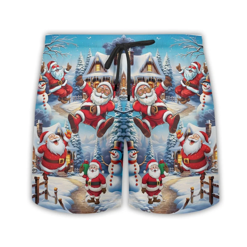 Hawaiian Santa Claus Beach Shorts Funny Design Men Short Pants For MenChristmas Kids Gift Trunks Tropical Xmas Aloha Bermudas