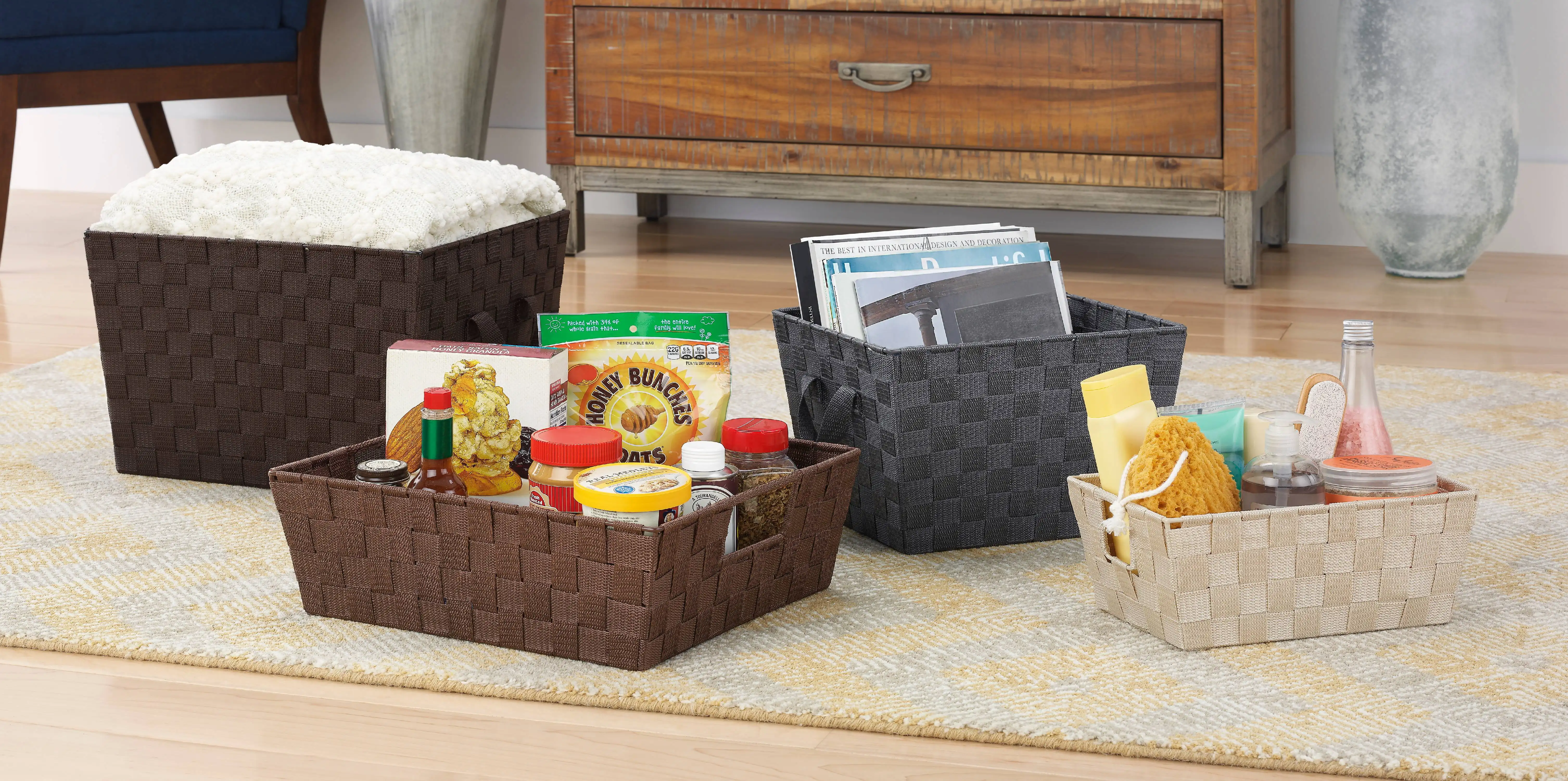 Whitmor Woven Strap Storage Baskets - Set Of 3 - Gray