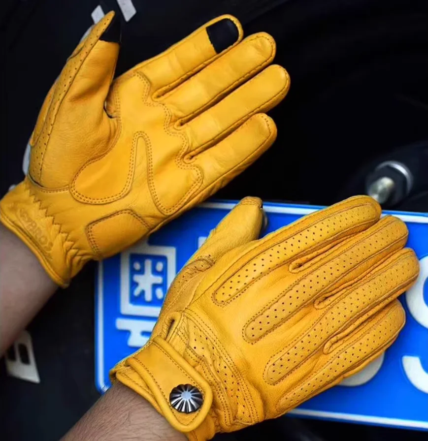 Uglybros Retro Genuine Leather Motorcycle Gloves Goatskin Summer Mens Womens Breathable Touchscreen Moto Biker Gloves