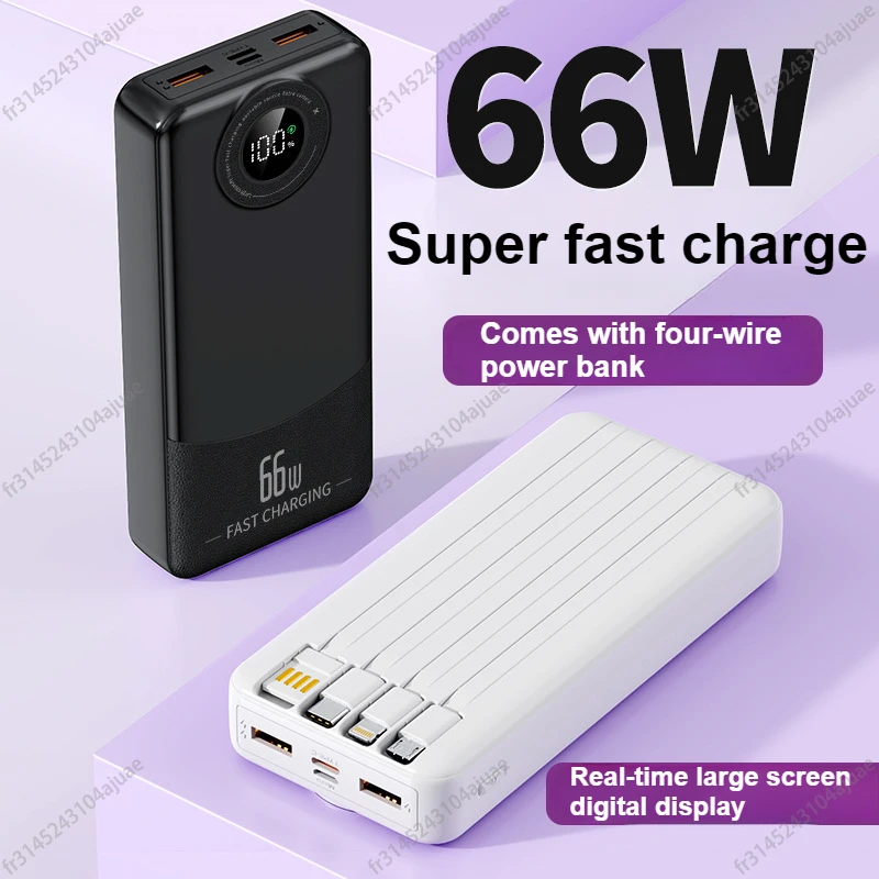 20000mAh 66W Power Bank Fast Charging Large Capacity Portable Charger With 4 Cables External Battery Powerbank for iPhone Xiaomi