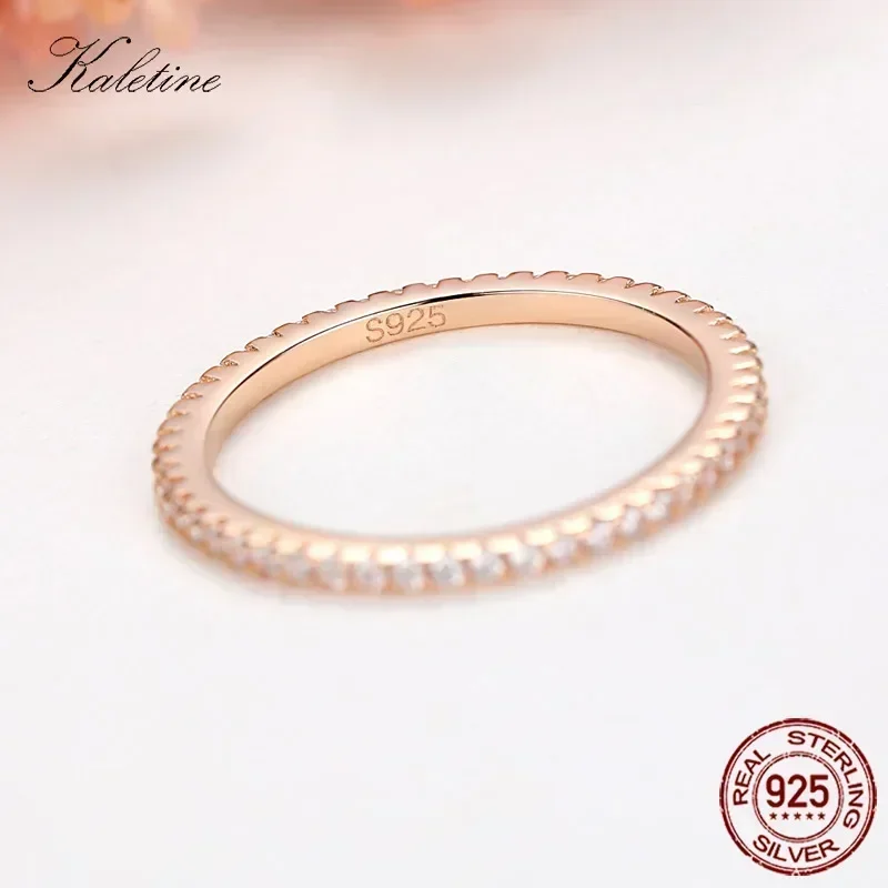 KALETINE Concise Rings for Women 925 Sterling Silver Luxury Brand CZ Stone Rose Black Gold Wedding Bulgaria Jewelry Mens Ring