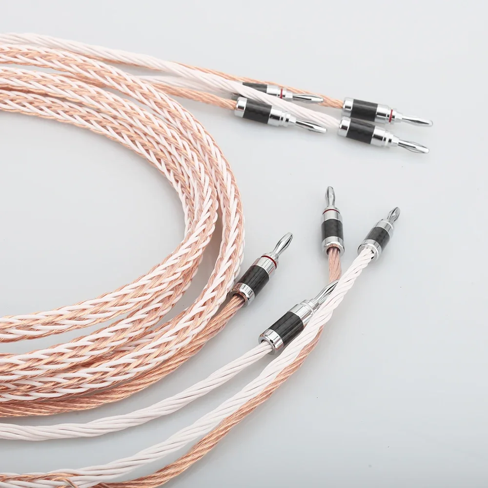 

1 Pair Hifi audio 8TC Speaker Interconnect Cable Hifi Speaker Cable with Carbon Fiber Banana Connector